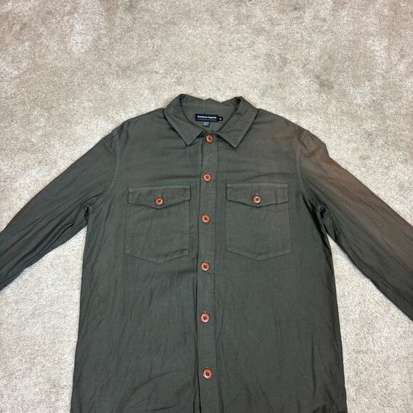 Vintage American Apparel Army Green Button Up Faded Shirt Twill M Made in USA - Picture 2 of 12